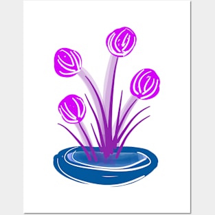 PURPLE FLOWERS IN BOWL Posters and Art